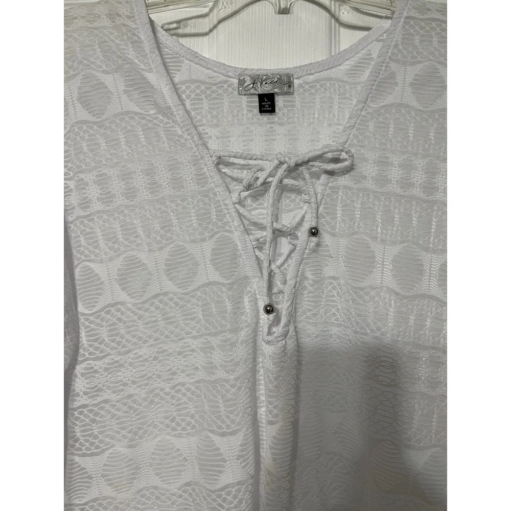 J‎ Valdi Large Cover Up Swimwear Printed Lace-Up-Neck White